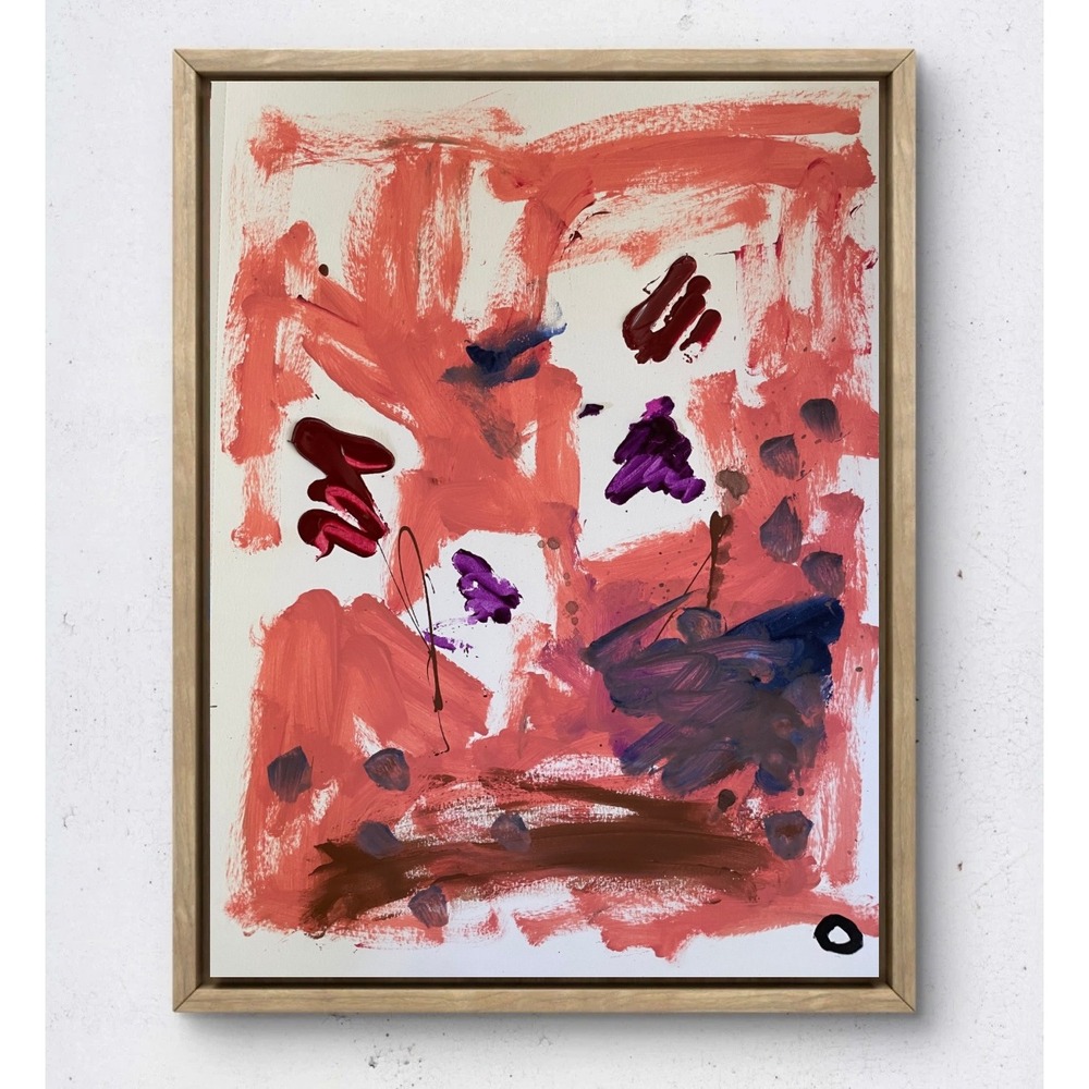 Abstract Expressionist Mixed Media Painting 9x12 Paper Pink Purple Red Brutalist